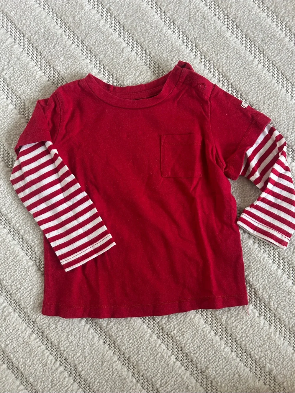 GAP Red Layered-Look Long Sleeve Tee with Striped Sleeves